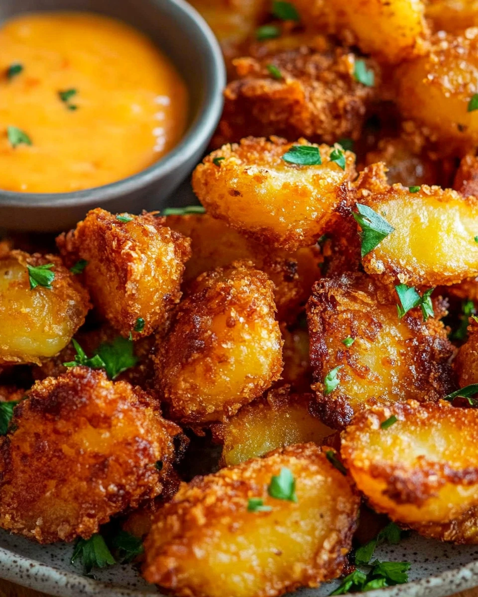 Knoblauch Knusperkartoffeln mit Parmesan aus dem Backofen serviert