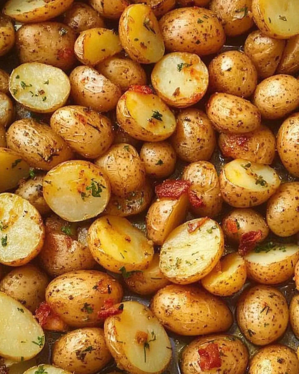 Knoblauchkartoffeln mit Parmesan in einer Schüssel präsentiert