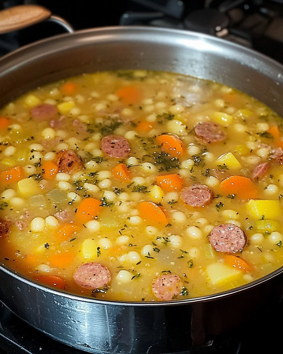 Schüssel mit Omis Graupensuppe, einem traditionellen Rezept
