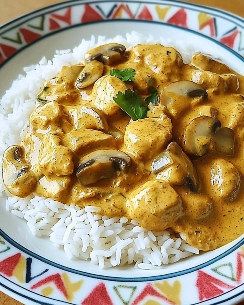 Philadelphia Geschnetzeltes mit Champignons auf einem Servierteller