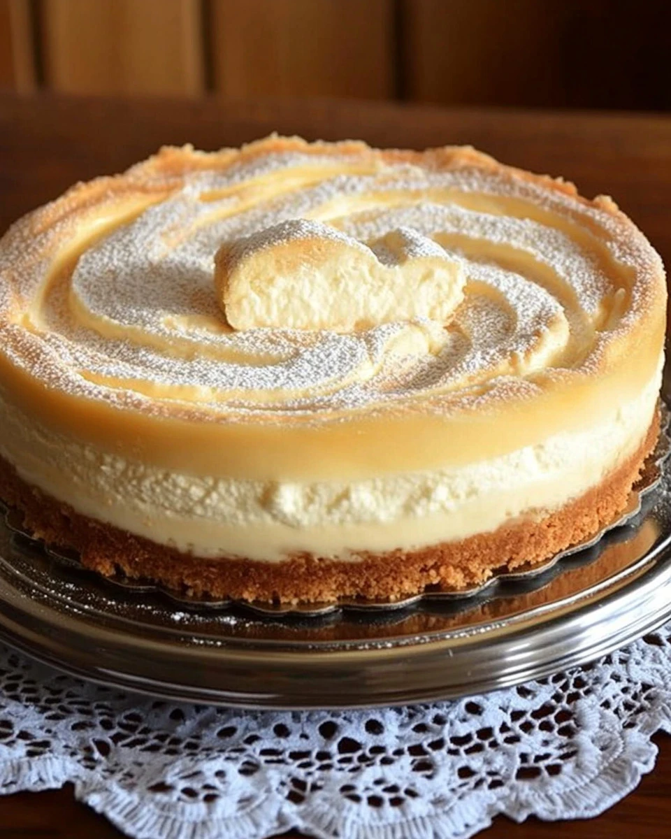 Quark Schneekuchen mit Vanilllepudding auf einem Teller serviert