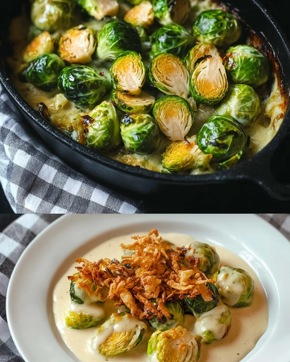 Rosenkohl in Frischkäse Senfsauce serviert auf einem Teller