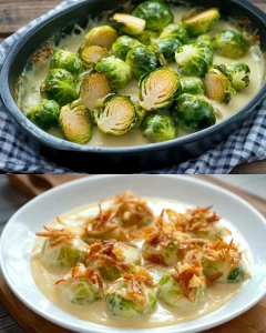 Rosenkohl in Frischkäse Senfsauce serviert auf einem Teller