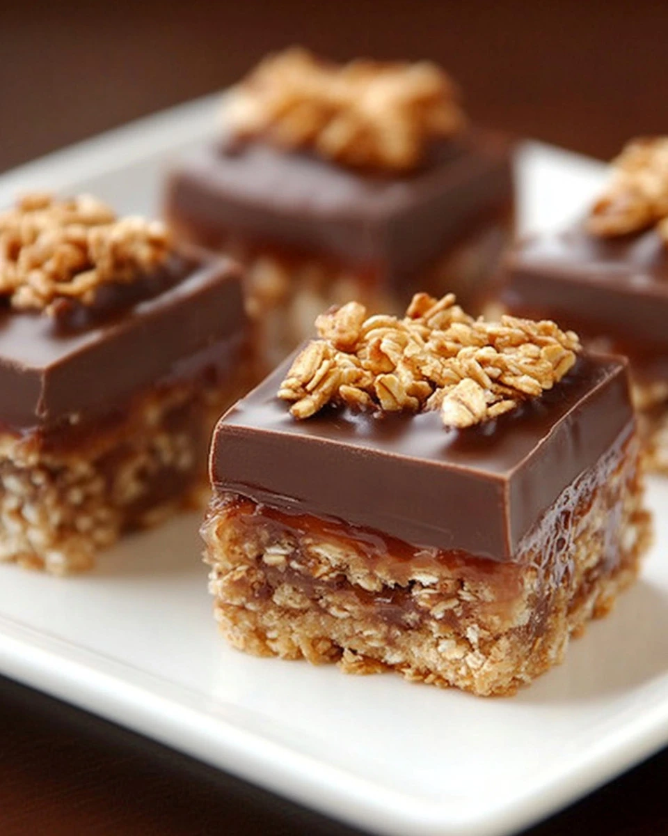Leckere Schnitten mit Haferflocken auf einem Holzbrett