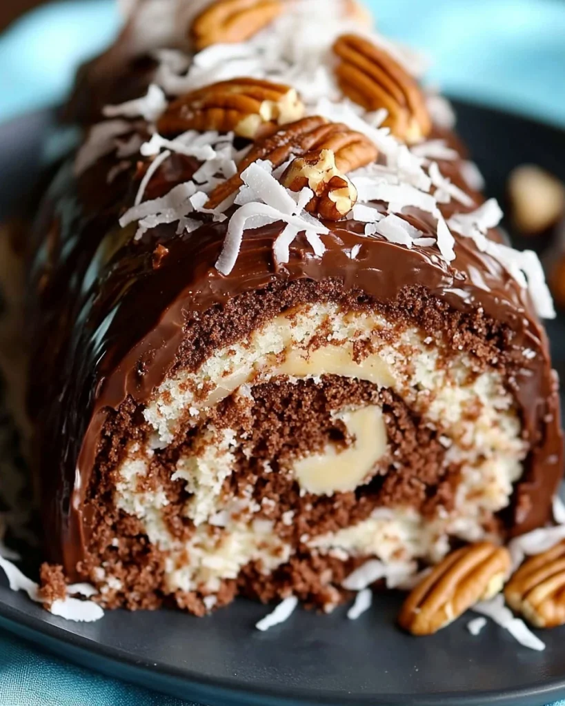 Schokoladen-Kokos-Pekannuss-Rollkuchen