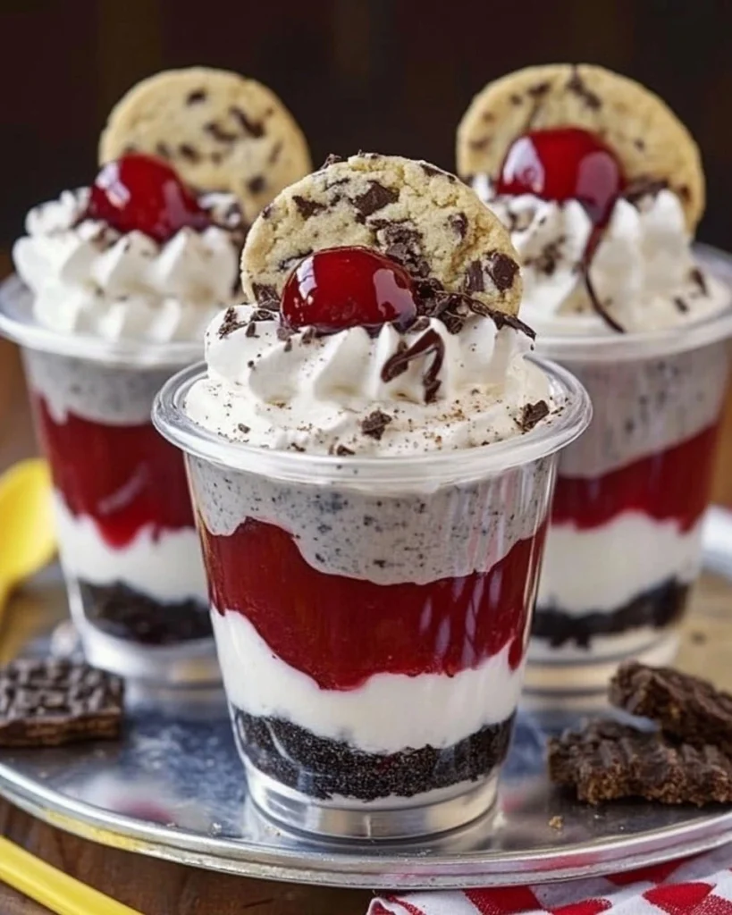 Schwarzwälder Kirsch Dessert mit Schokolade und Kirschen auf einem Teller