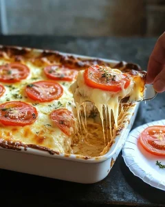 Toast Mozzarella Auflauf frisch aus dem Backofen serviert