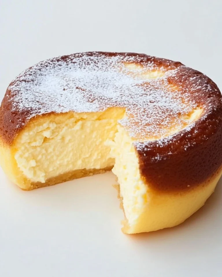 Ultracremiger Quarkkuchen ohne Boden auf einem Teller serviert