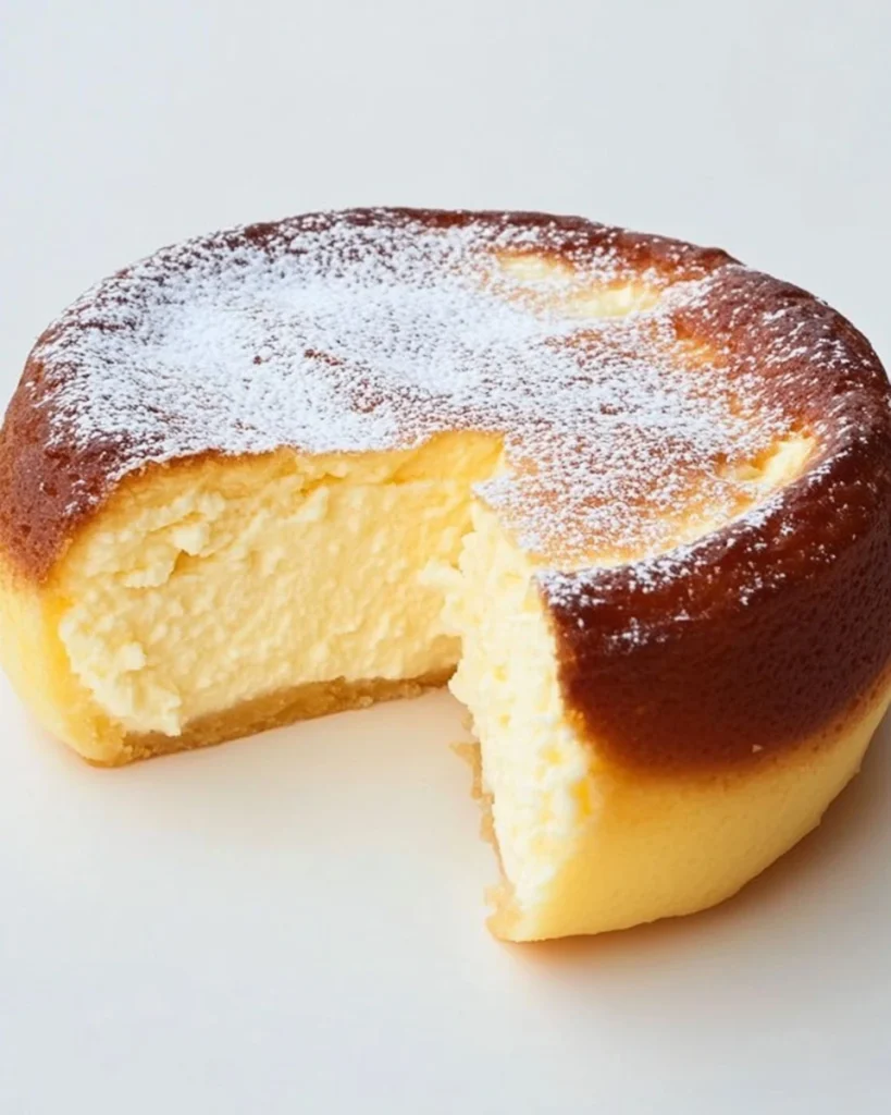 Ultracremiger Quarkkuchen ohne Boden auf einem Teller serviert