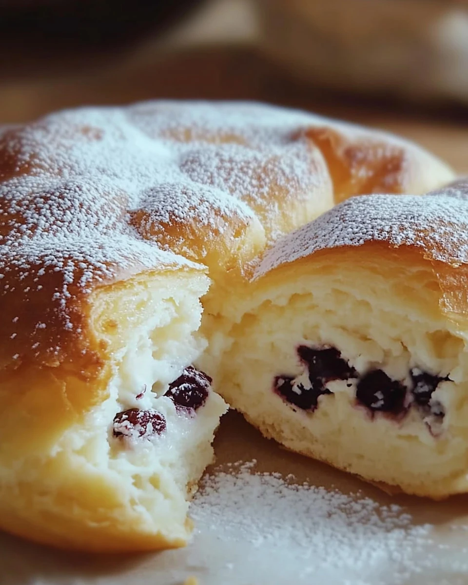Wolkenkuchen auf einem Teller, schön dekoriert mit frischen Früchten.