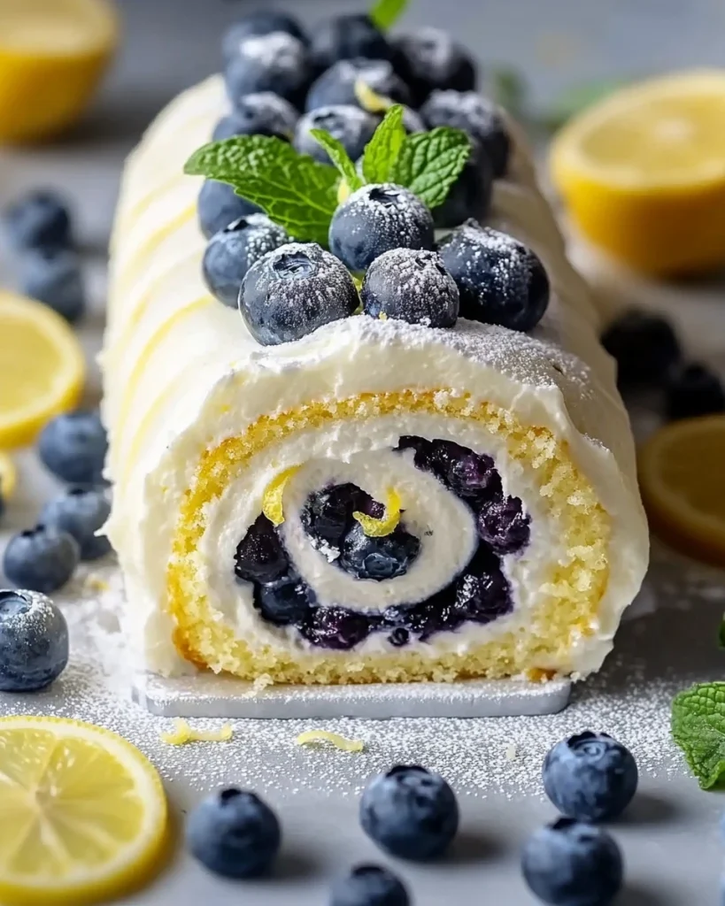 Zitronen-Heidelbeer-Biskuitrolle