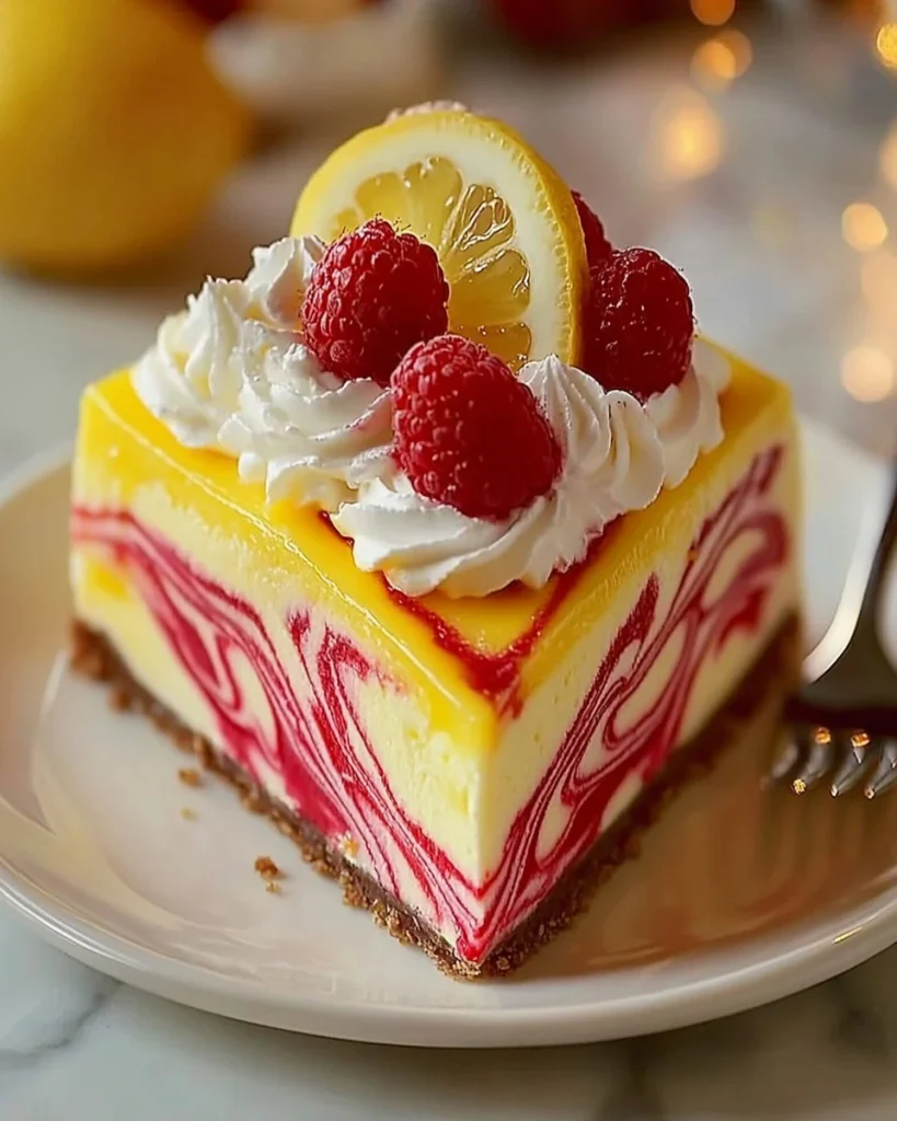 Zitronen-Himbeer-Marmor-Käsekuchen