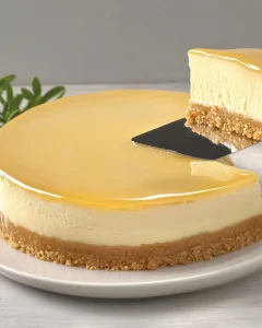 Zitronen Joghurt Torte auf einem Teller mit frischen Zitronenscheiben