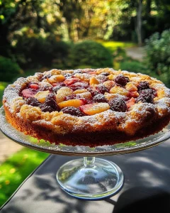 Ein köstlicher Zwetschgenkuchen mit Zimtstreuseln auf einem Teller