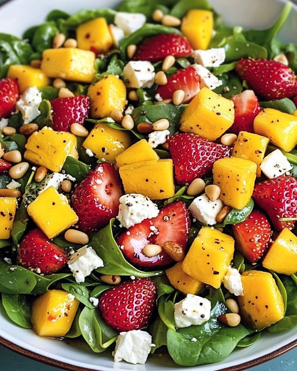 Erdbeer-Mango-Salat mit frischem Spinat und köstlichen Früchten