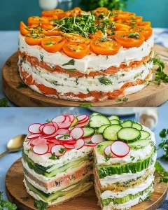 Festliche Sandwichtorte auf einem eleganten Tisch für Feierlichkeiten