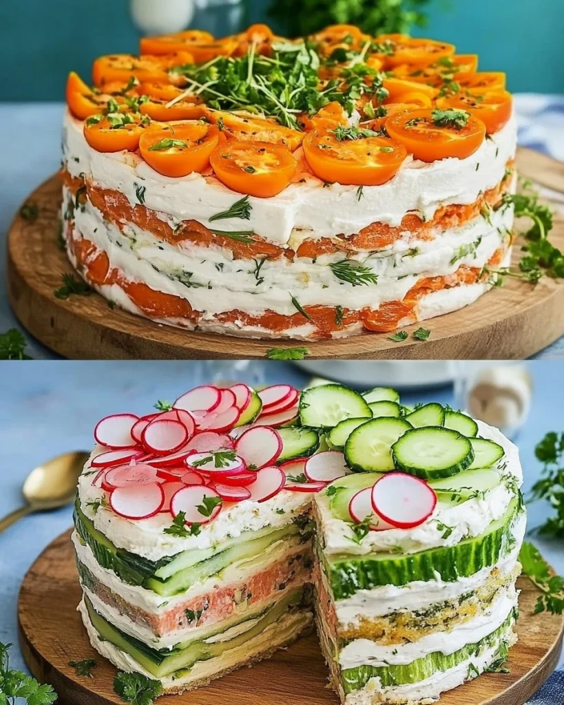 Festliche Sandwichtorte auf einem eleganten Tisch für Feierlichkeiten