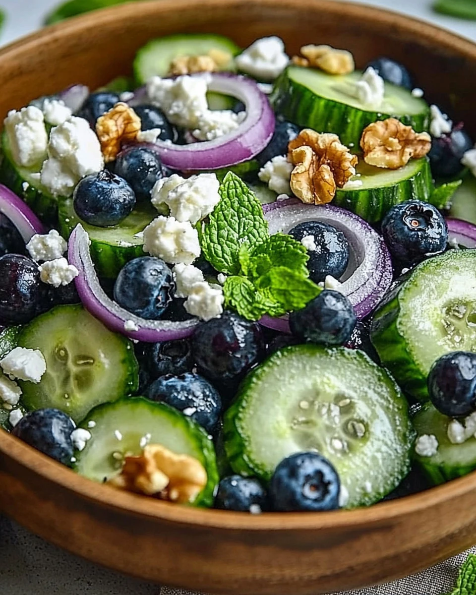 Frischer Gurken-Blaubeer-Salat mit knackigen Gurken und süßen Blaubeeren