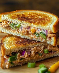 Gegrilltes Thunfisch-Käse-Sandwich auf einem Teller