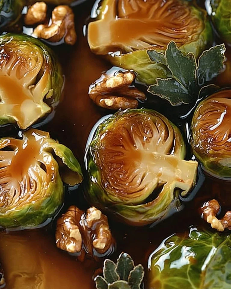 Leckeres Gericht Honig-Balsamico Rosenkohl in einer weißen Schüssel