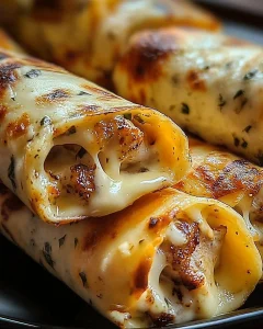 Käse-Knoblauch-Hähnchen-Wraps auf einem Teller serviert