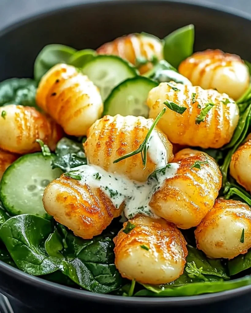 Gnocchi-Salat mit knusprigen Gnocchi und Joghurt Dressing
