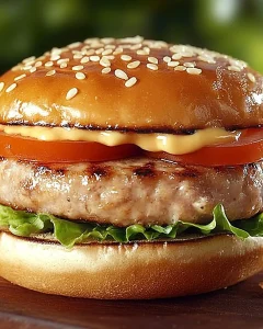 Leckerer Thunfisch-Burger auf einem Teller mit frischem Gemüse