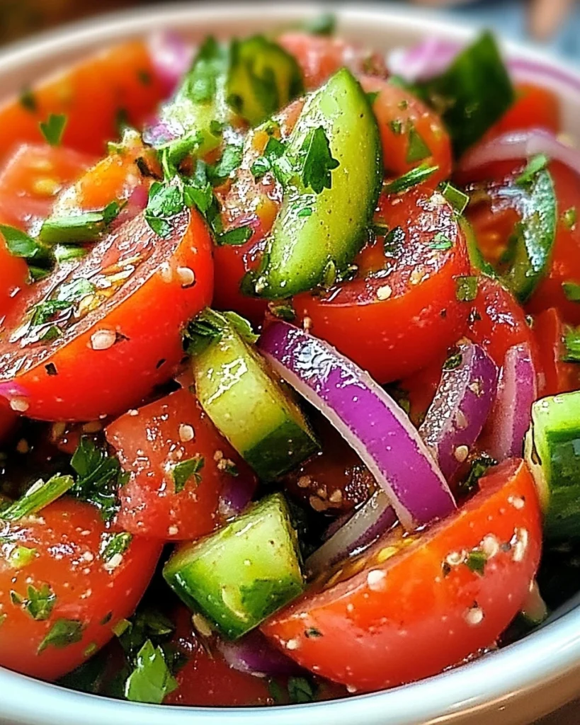 Frischer Türkischer Tomatensalat mit Kräutern und Zwiebeln