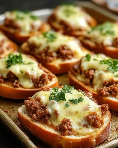 Überbackene Hackbrote mit Käse und frischen Kräutern