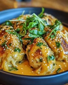 Vegane Linsenknödel serviert in aromatischer Curry-Sauce