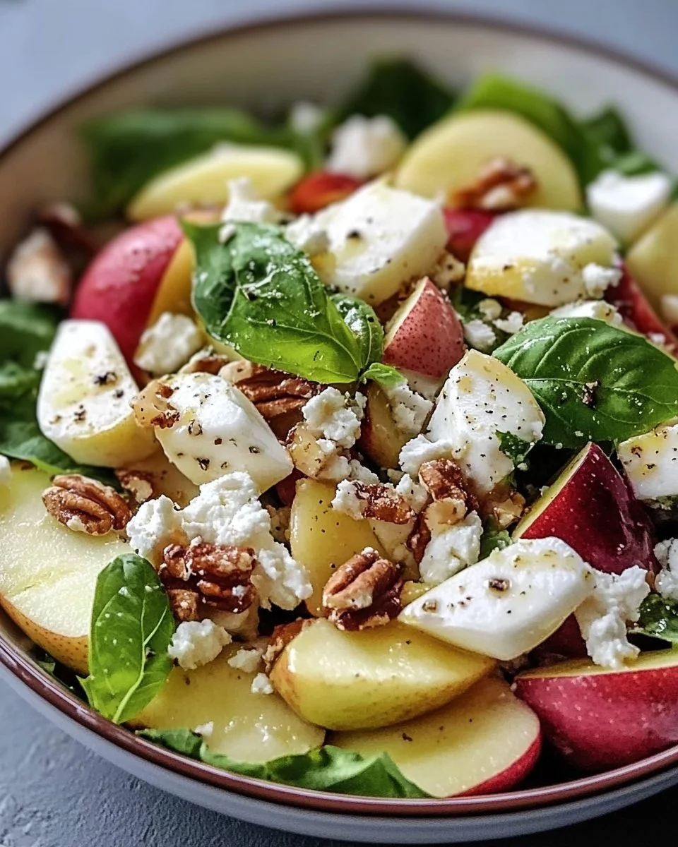 Leckerer Apfel-Walnuss-Feta-Salat mit frischen Äpfeln, Walnüssen und Feta