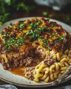 Leckere Portion Arme Leute Auflauf aus frischen Zutaten serviert