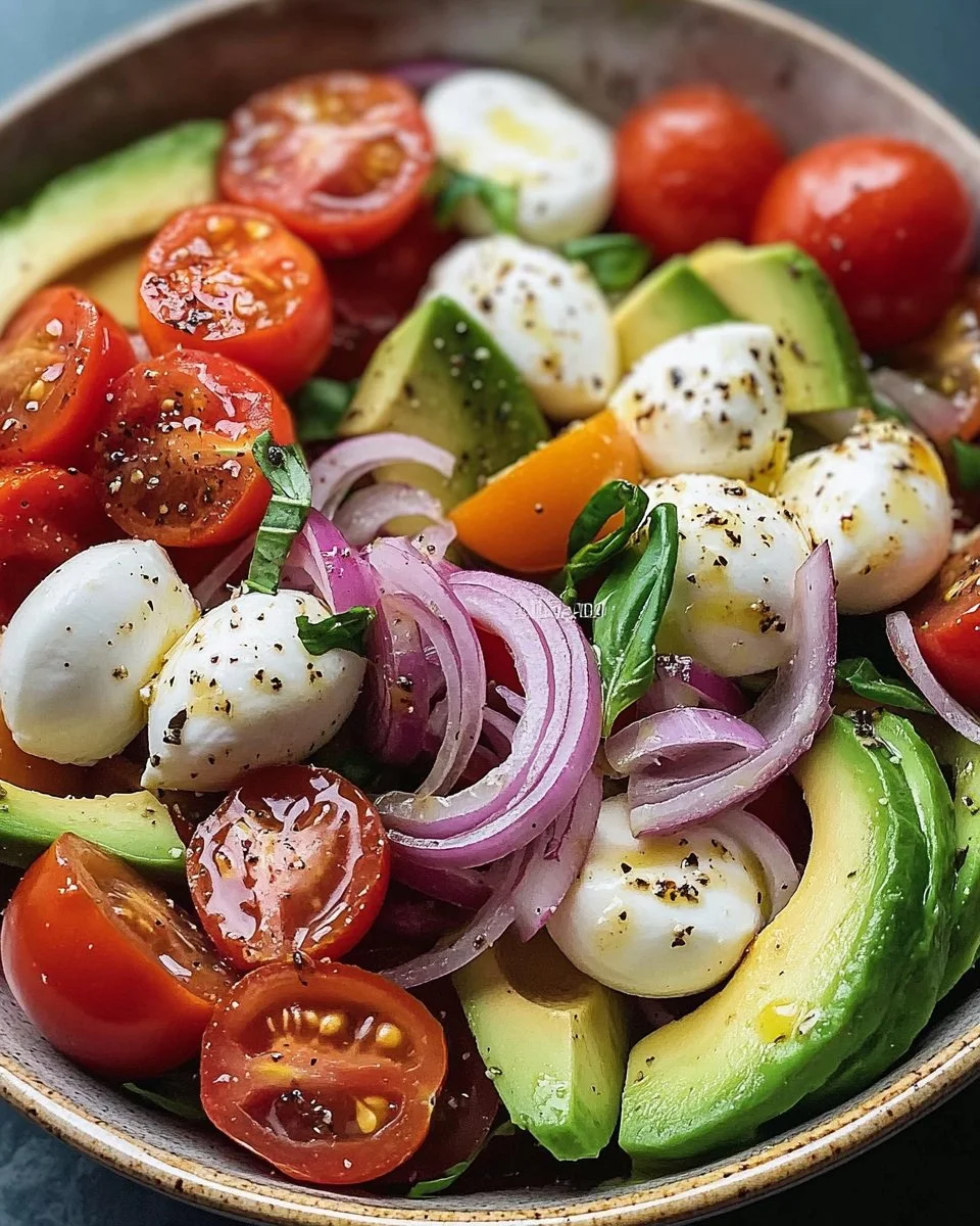 Leckerer Avocado-Tomaten-Salat in einer Schüssel serviert
