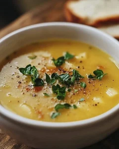 Schale mit Biersuppe, einem herzhaften Rezept mit Bier und Gewürzen.