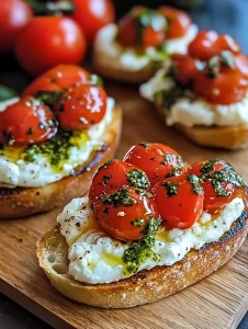 Burrata-Bruschetta mit frischen Zutaten und knusprigem Brot