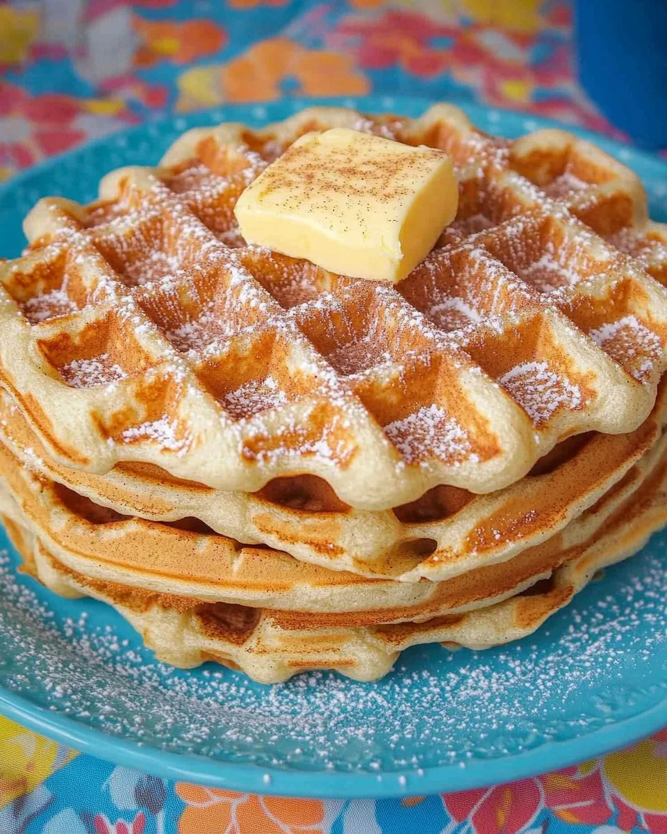Leckere Churro-Waffeln mit Zimt und Zucker, serviert auf einem Teller.
