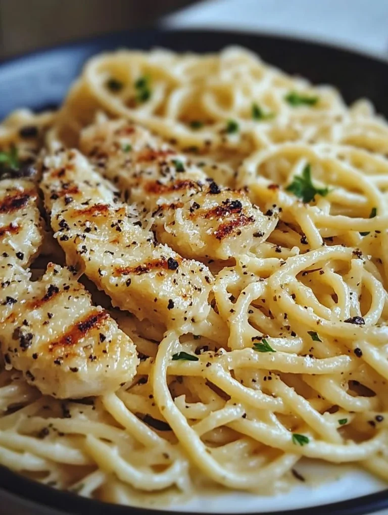 Cremiges Knoblauch-Parmesan-Hähnchen mit Dreh-Pasta auf einem Teller