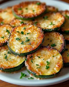 Crispy Parmesan Zucchini Slices auf einem Teller serviert