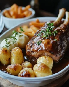 Schüssel mit Deutsch Hasenpfeffer, einem herzhaften Hasen-Eintopf.