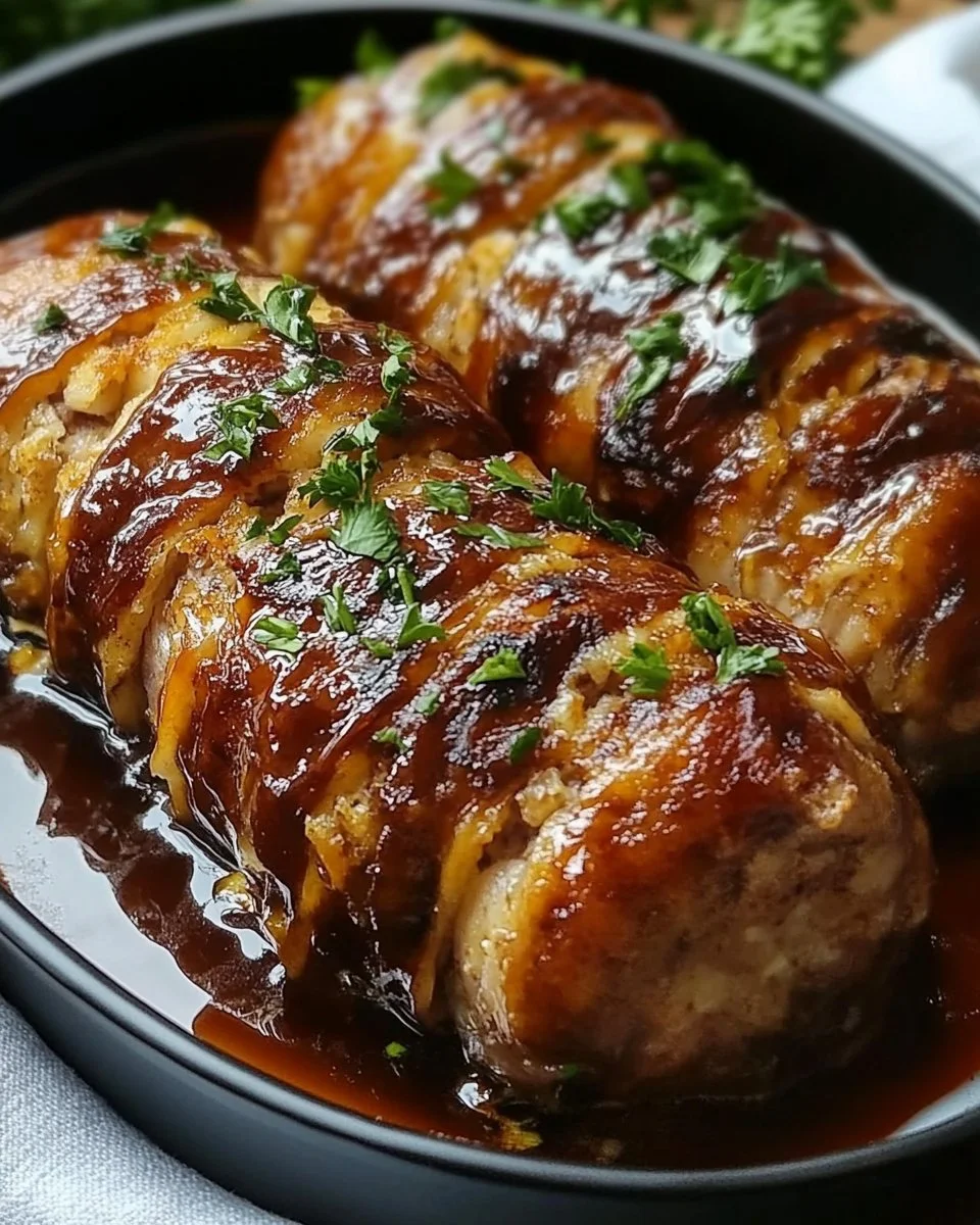 Deutsche Rouladen mit Beilagen auf einem eleganten Teller serviert