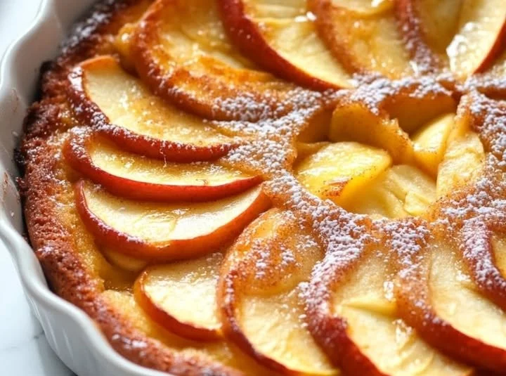 Frischer deutscher Apfelkuchen mit saftigen Äpfeln und Zimt