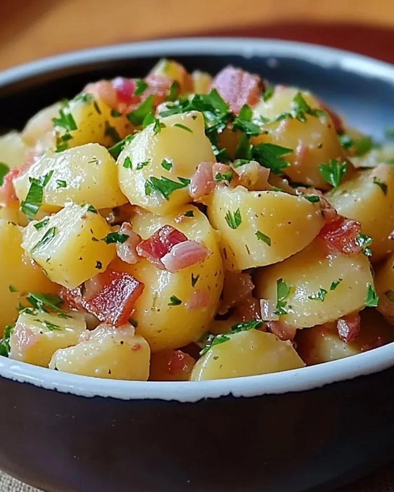 Deutscher Kartoffelsalat mit frischen Zutaten auf einem Teller