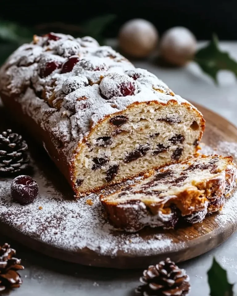 Traditioneller Deutscher Stollen mit Trockenfrüchten und Gewürzen