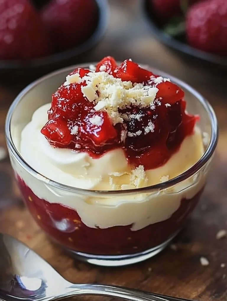 Erdbeer Mascarpone Creme Dessert mit frischen Erdbeeren und Mascarpone.