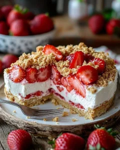 Erdbeerkuchen ohne Backen mit frischen Erdbeeren und Sahne