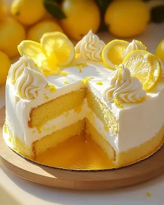 Frische Zitronen-Torte mit Keksboden und Lemon Zest-Creme auf einem weißen Teller