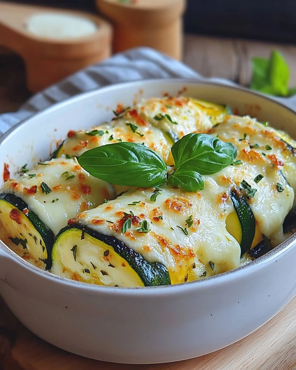 Frühlinghafte Zucchini-Röllchen mit Frischkäse auf einem Teller angerichtet