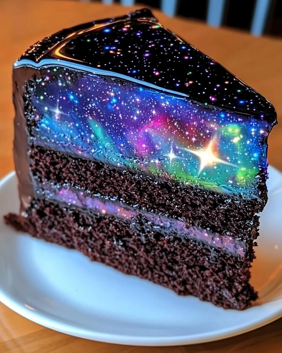 Galaxie Spiegelglas Kuchen mit glitzerndem Design und köstlichen Zutaten