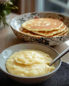 Gesunde Apfel-Joghurt-Pfannkuchen mit frischen Äpfeln serviert
