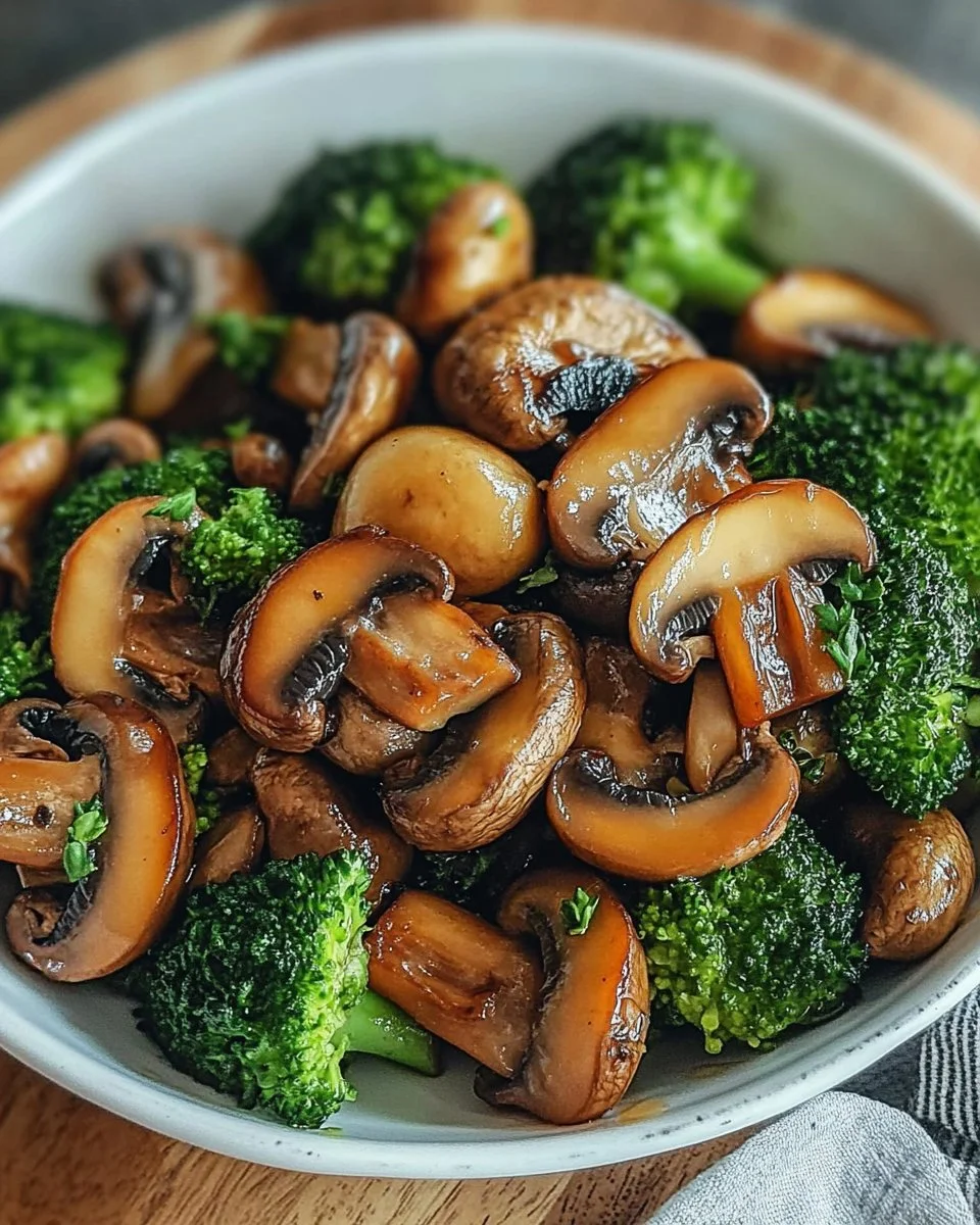 Gesunde Pfanne mit Champignons und Brokkoli in einer Pfanne gekocht